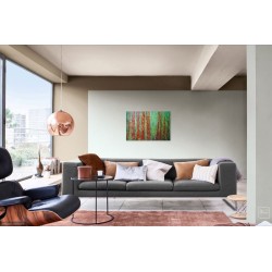 Loup y es tu ? - Peinture à l'huile au couteau - Forêt mystérieuse animale - Corinne Foucouin - Dans un salon moderne