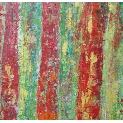 Loup y es tu ? - Peinture à l'huile au couteau - Forêt mystérieuse animale - Corinne Foucouin - Détails texture