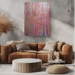 Flamboyant - Peinture à l'huile au couteau - Arbre automne couleurs - Mise en Scène dans un salon