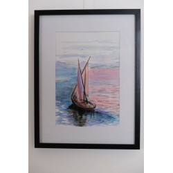 Voilier Rose - Peinture marine voilier - Aquarelle - Laurence Viarnaud - oeuvre encadrée