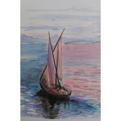 Voilier Rose - Peinture marine voilier - Aquarelle - Laurence Viarnaud - Galerie FenêtreSurArtistes