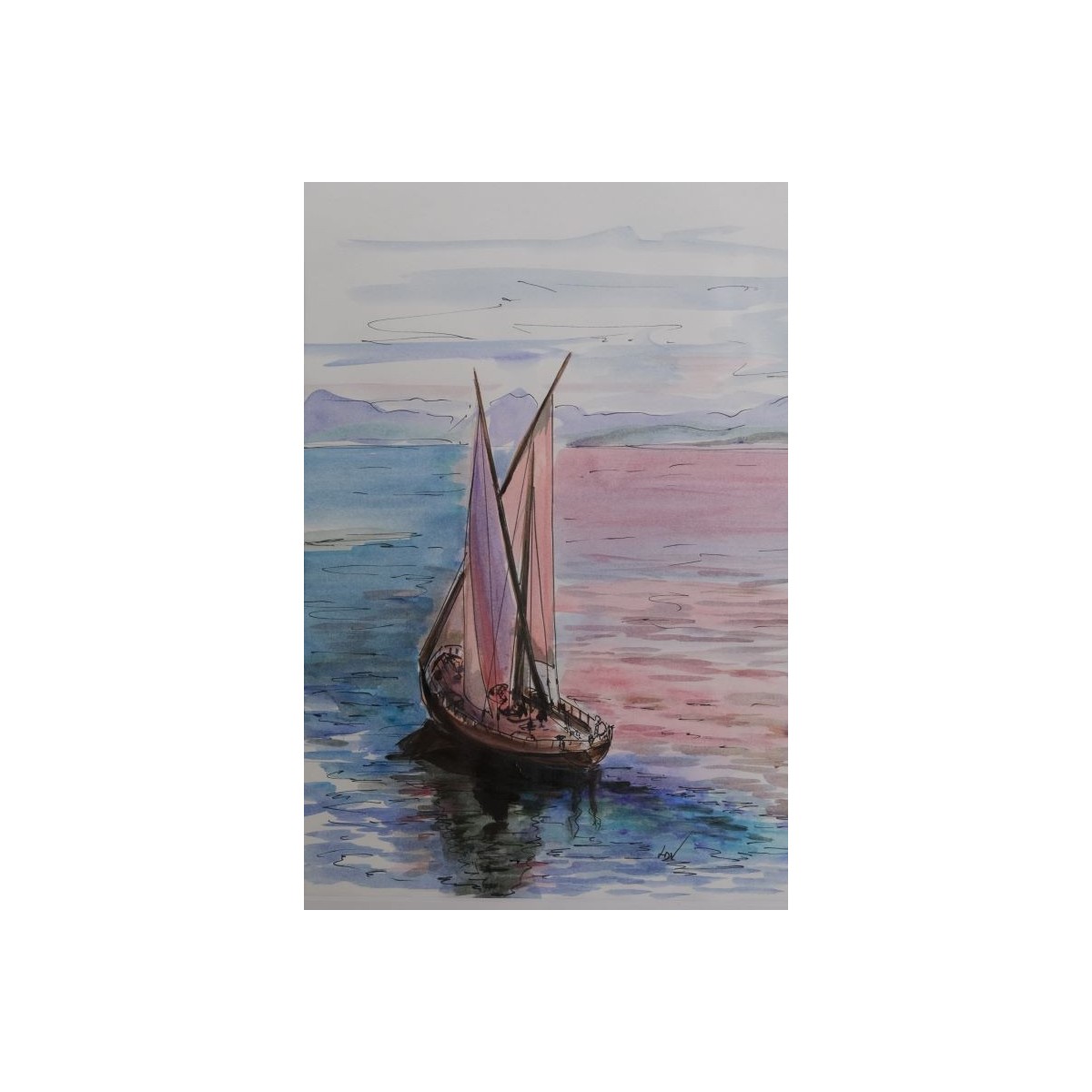 Voilier Rose - Peinture marine voilier - Aquarelle - Laurence Viarnaud - Galerie FenêtreSurArtistes