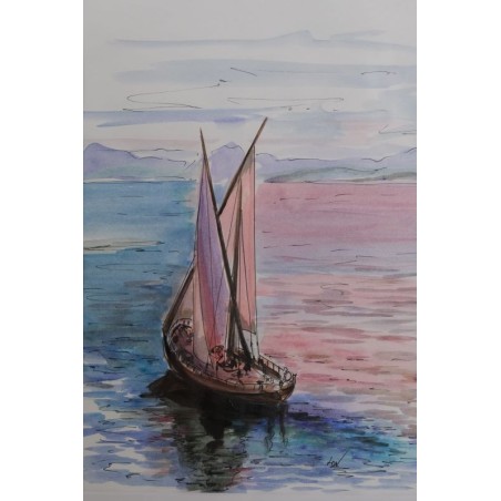 Voilier Rose - Peinture marine voilier - Aquarelle - Laurence Viarnaud - Galerie FenêtreSurArtistes