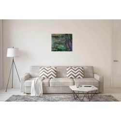 Marais - Peinture à l'huile au couteau - Paysage marécageux naturel - Corinne Foucouin - Oeuvre mise en scène dans un salon