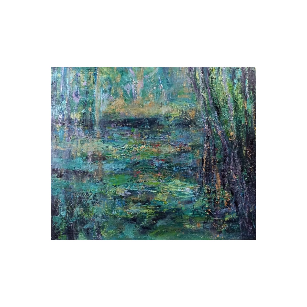 Marais - Peinture à l'huile au couteau - Paysage marécageux naturel - Corinne Foucouin - Galerie FenêtreSurArtistes