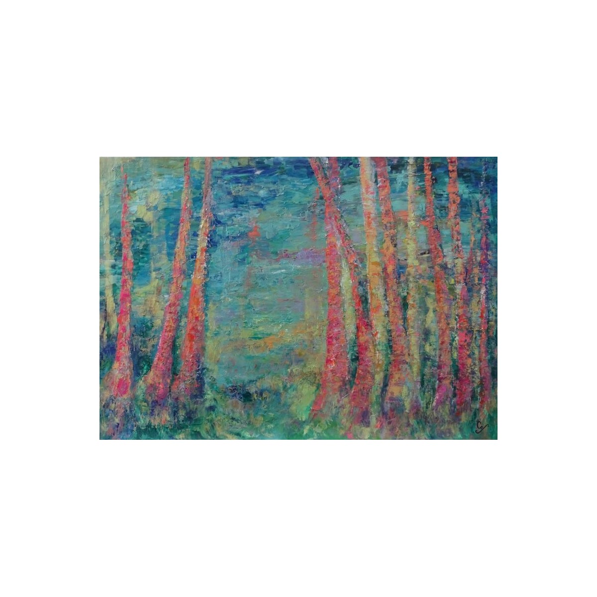 Promenade d'été - Peinture à l'huile au couteau - Paysage estival lumineux - Corinne Foucouin - Galerie FenêtreSurArtistes