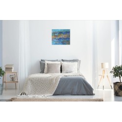 Ischia - Peinture à l'huile au couteau - Paysage méditerranéen île - Corinne Foucouin - Mise en scène dans une chambre