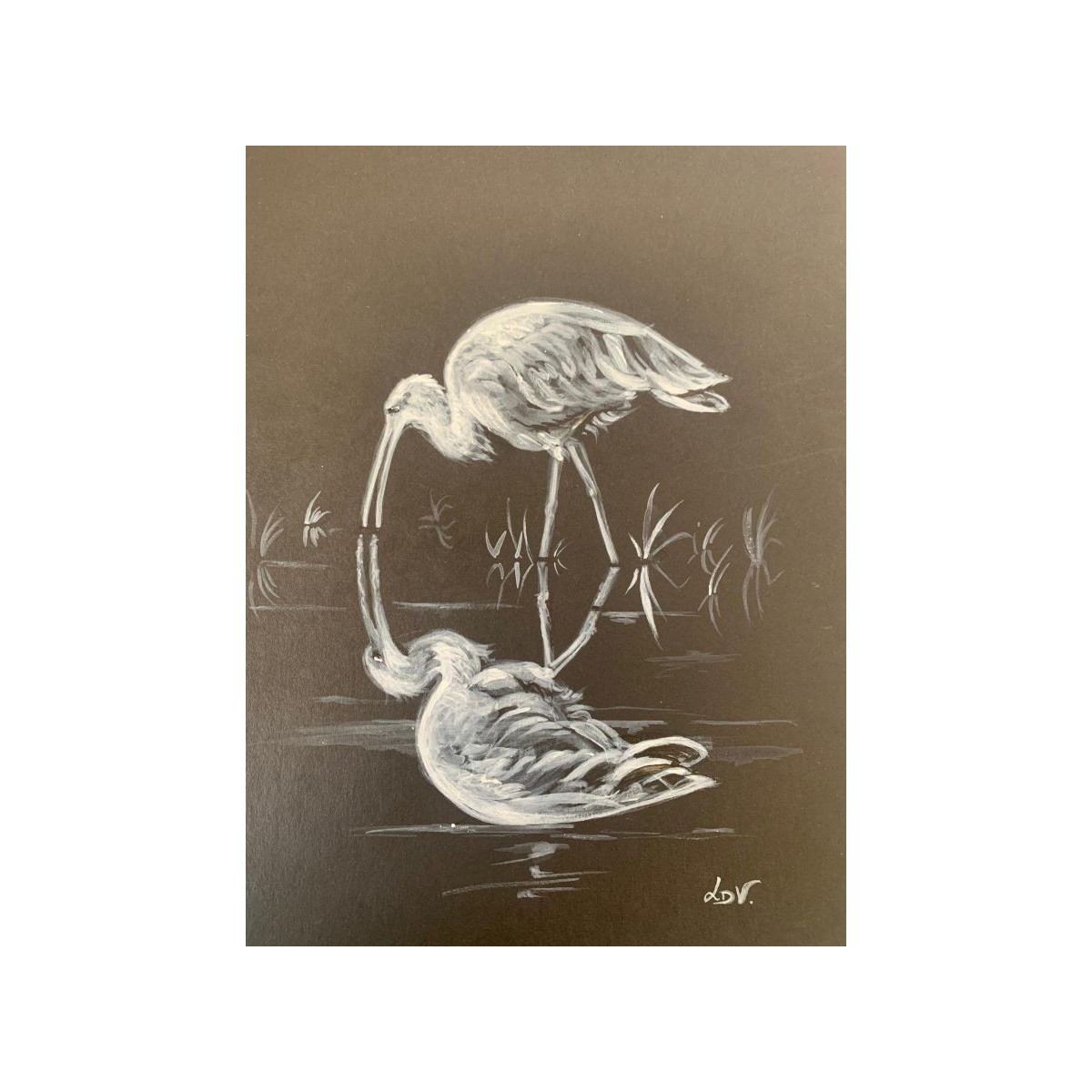Reflet d'Ibis - Peinture animalière ibis oiseau - Guache - Laurence Viarnaud - Galerie FenêtreSurArtistes