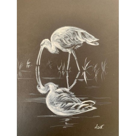 Reflet d'Ibis - Peinture animalière ibis oiseau - Guache - Laurence Viarnaud - Galerie FenêtreSurArtistes