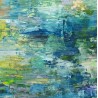 L'Etang d'une nuit d'été - Peinture à l'huile au couteau - Paysage nocturne reflet eau - Corinne Foucouin - Détails