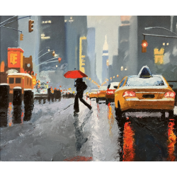 NYC 5 PM - Peinture à l'huile - Scène urbaine New York heure de pointe - Eric Turlot - Détails