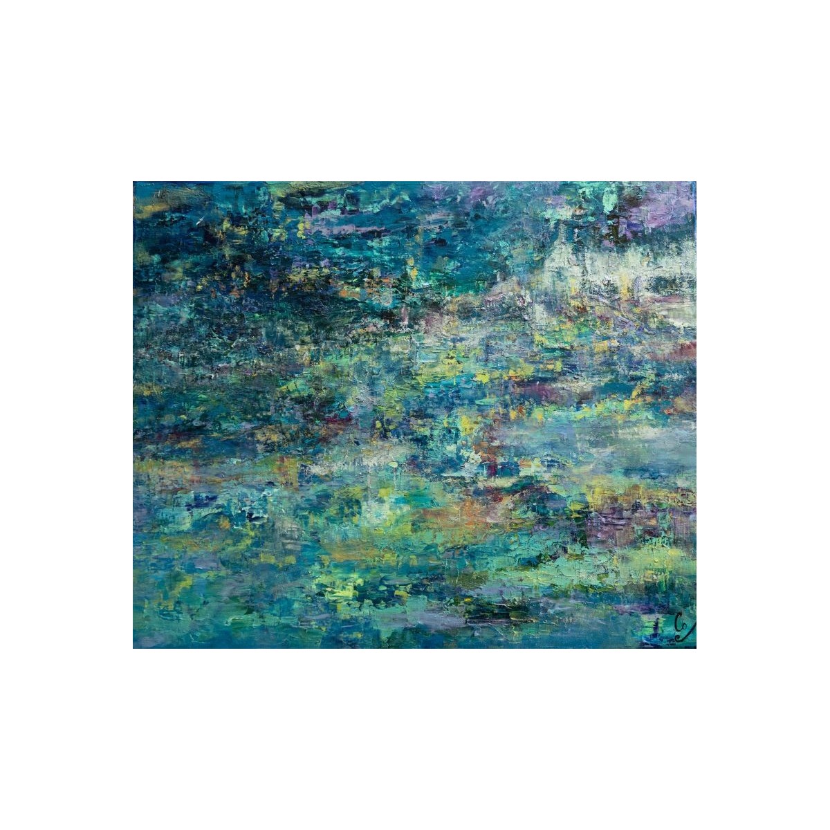 Hameau - Peinture à l'huile au couteau - Paysage abstrait campagne - Corinne Foucouin - Galerie FenêtreSurArtistes