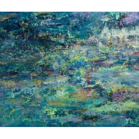Hameau - Peinture à l'huile au couteau - Paysage abstrait campagne - Corinne Foucouin - Galerie FenêtreSurArtistes