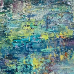 Hameau - Peinture à l'huile au couteau - Paysage abstrait campagne - Corinne Foucouin - Zoom