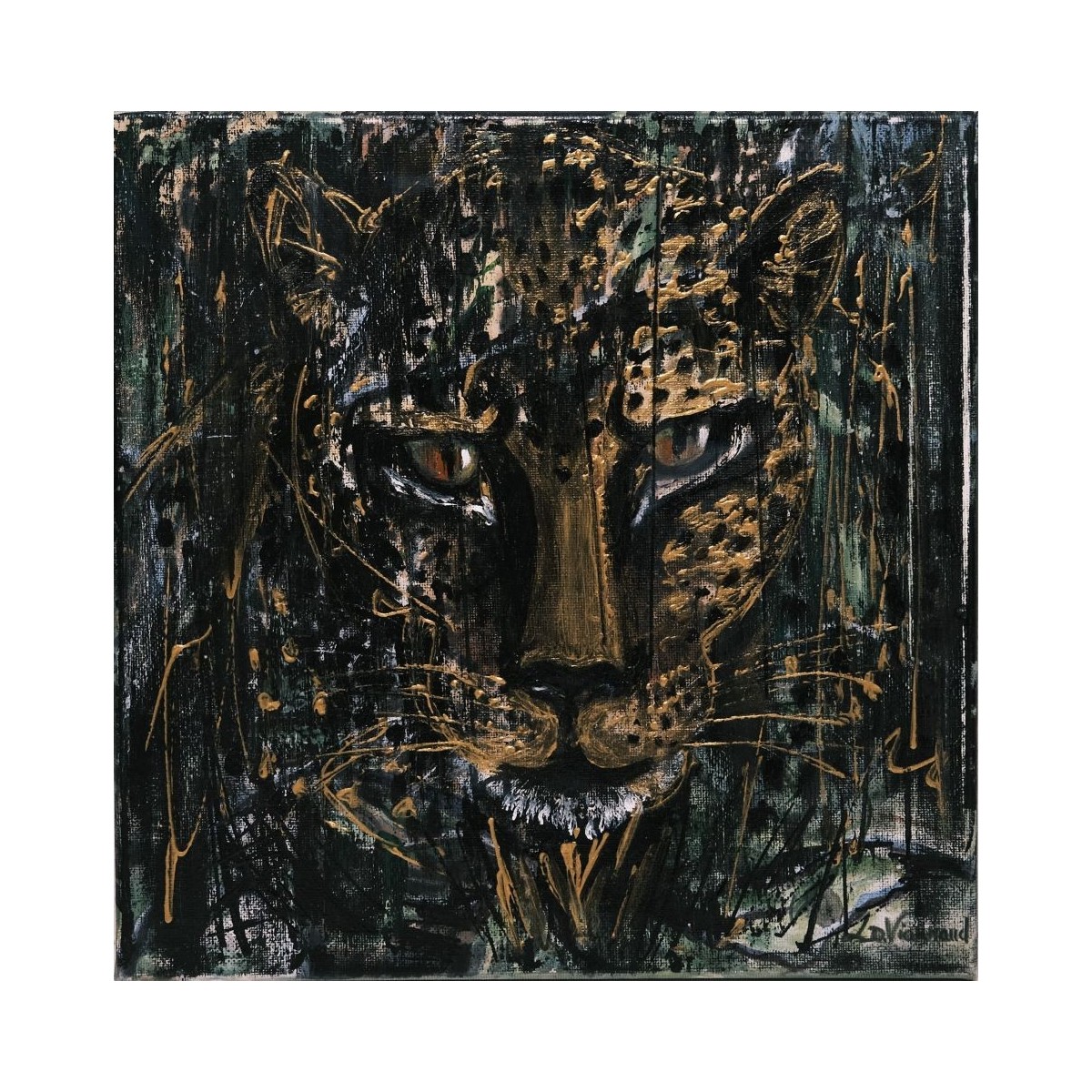 Panthère - Peinture animalière panthère technique mixte - Laurence Viarnaud - Galerie FenêtreSurArtistes