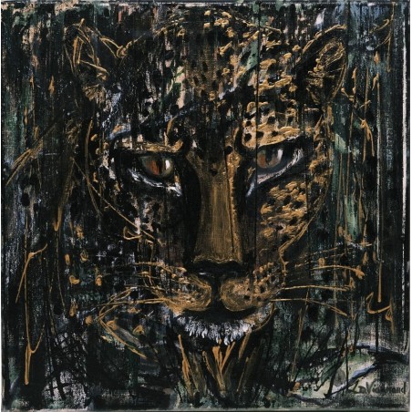 Panthère - Peinture animalière panthère technique mixte - Laurence Viarnaud - Galerie FenêtreSurArtistes