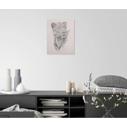 Instinct - Dessin original - Animal sauvage regard intense - Laurence Viarnaud - Mise en scène dans un salon