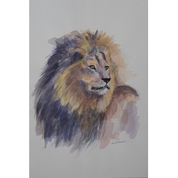 Leo - Peinture animalière lion - Aquarelle contemporaine - Laurence Viarnaud - Galerie FenêtreSurArtistes