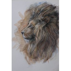 Lion et sa crinière - Peinture animalière aquarelle - Laurence Viarnaud - Galerie FenêtreSurArtistes