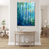 Aqua 3 - Peinture à l'huile au couteau - Abstraction aquatique bleue - Corinne Foucouin - Mise en scène dans une entrée