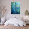 Aqua 3 - Peinture à l'huile au couteau - Abstraction aquatique bleue - Corinne Foucouin - Mise en scène dans une chambre