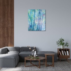 Serenity - Peinture à l'huile au couteau - Paysage serein apaisante - Corinne Foucouin - dans un salon sombre
