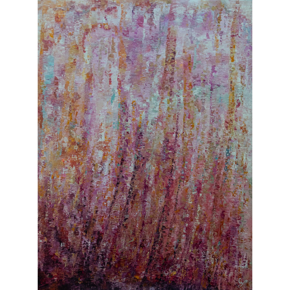 Pink 2 - Peinture à l'huile au couteau - Abstraction florale rose - Corinne Foucouin - Galerie FenêtreSurArtistes