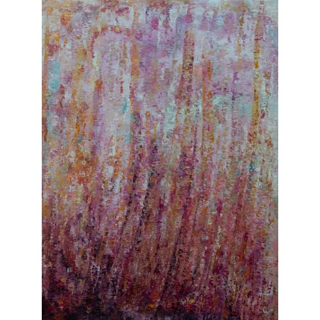 Pink 2 - Peinture à l'huile au couteau - Abstraction florale rose - Corinne Foucouin - Galerie FenêtreSurArtistes