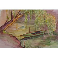 Barque - Peinture marine barque eau calme - Aquarelle - Laurence Viarnaud - Galerie FenêtreSurArtistes