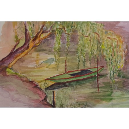 Barque - Peinture marine barque eau calme - Aquarelle - Laurence Viarnaud - Galerie FenêtreSurArtistes