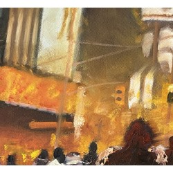 Big Rush - Peinture à l'huile - Scène urbaine agitée foule ville - Eric Turlot - Détails 1