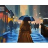 Eric Turlot – La femme au parapluie bleu, peinture urbaine poétique à l’huile