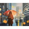 Résolument orange - Peinture à l'huile - Personnage féminin manteau orange rue - Eric Turlot - Galerie FenêtreSurArtistes