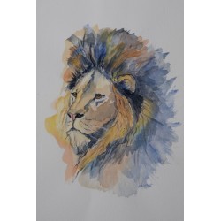 Lion bleu - Peinture animalière aquarelle bleue - Laurence Viarnaud - Galerie FenêtreSurArtistes