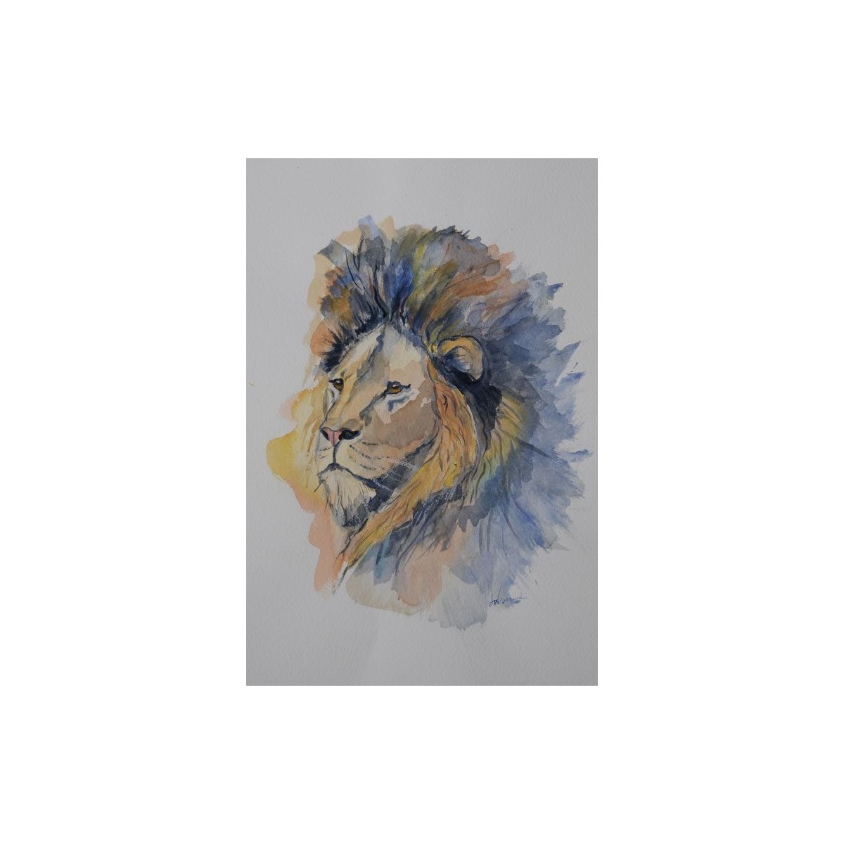 Lion bleu - Peinture animalière aquarelle bleue - Laurence Viarnaud - Galerie FenêtreSurArtistes