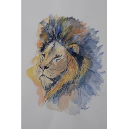 Lion bleu - Peinture animalière aquarelle bleue - Laurence Viarnaud - Galerie FenêtreSurArtistes