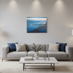 Bouchots - Peinture à l'huile sur toile - Paysage marin côtier - Eric Turlot - 2500€ - Mise en situation dans un salon moderne