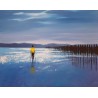 A l'écart de la foule - Peinture à l'huile - Scène au bord de l'eau solitude personnage - Eric Turlot -