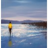 A l'écart de la foule - Peinture à l'huile - Scène au bord de l'eau solitude personnage - Eric Turlot - zoom