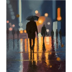 Trop tard pour un ciné - Peinture à l'huile - Scène nocturne cinéma rue Paris - Eric Turlot - Galerie FenêtreSurArtistes