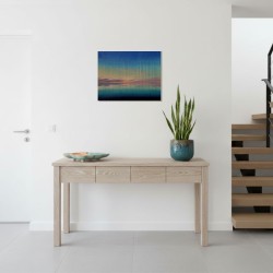 Lumières lointaines - Peinture paysage nocturne lumineux - Laurent Paugam - Mise en scène dans une maison moderne