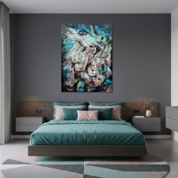 Amour fusionnel - Peinture contemporaine couple amour - Yoan Rimbault - mise en situation dans une chambre