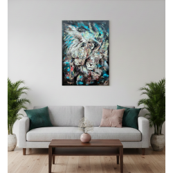 Amour fusionnel - Peinture contemporaine couple amour - Yoan Rimbault - mise en situation dans un salon