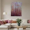 Pink 2 - Peinture à l'huile au couteau - Abstraction florale rose - Corinne Foucouin - Mise en scène dans un salon clair