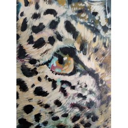 La robe Léopard - Peinture contemporaine portrait féminin robe léopard - Yoan Rimbault - détails