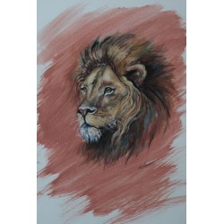 Lion ocre - Peinture animalière aquarelle ocre - Laurence Viarnaud - Galerie FenêtreSurArtistes