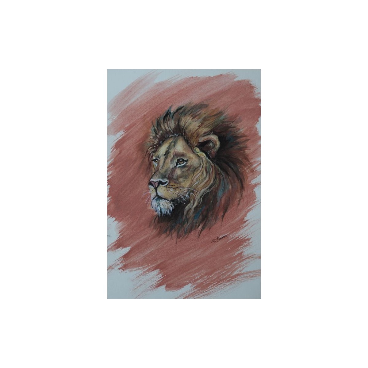 Lion ocre - Peinture animalière aquarelle ocre - Laurence Viarnaud - Galerie FenêtreSurArtistes