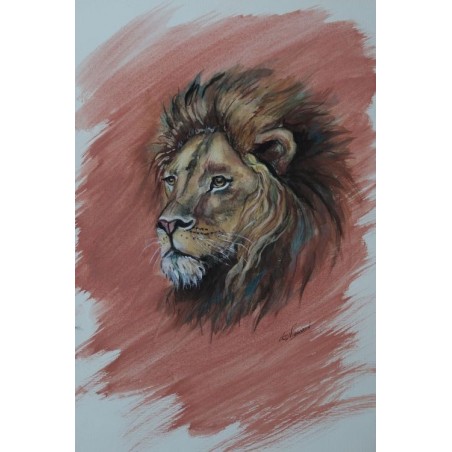 Lion ocre - Peinture animalière aquarelle ocre - Laurence Viarnaud - Galerie FenêtreSurArtistes
