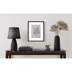 Lynx Ocre - Dessin animalier lynx - Mise en situation au dessus d'une console