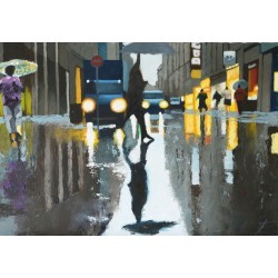 Centre ville - Peinture à l'huile - Scène urbaine animée - Eric Turlot - Galerie FenêtreSurArtistes